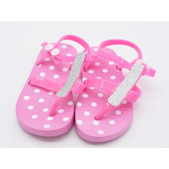 Delias Girl Sandals Little Girl 11/12 Pink Jelly Silver Glitter Button Slingback - Picture 2 of 5